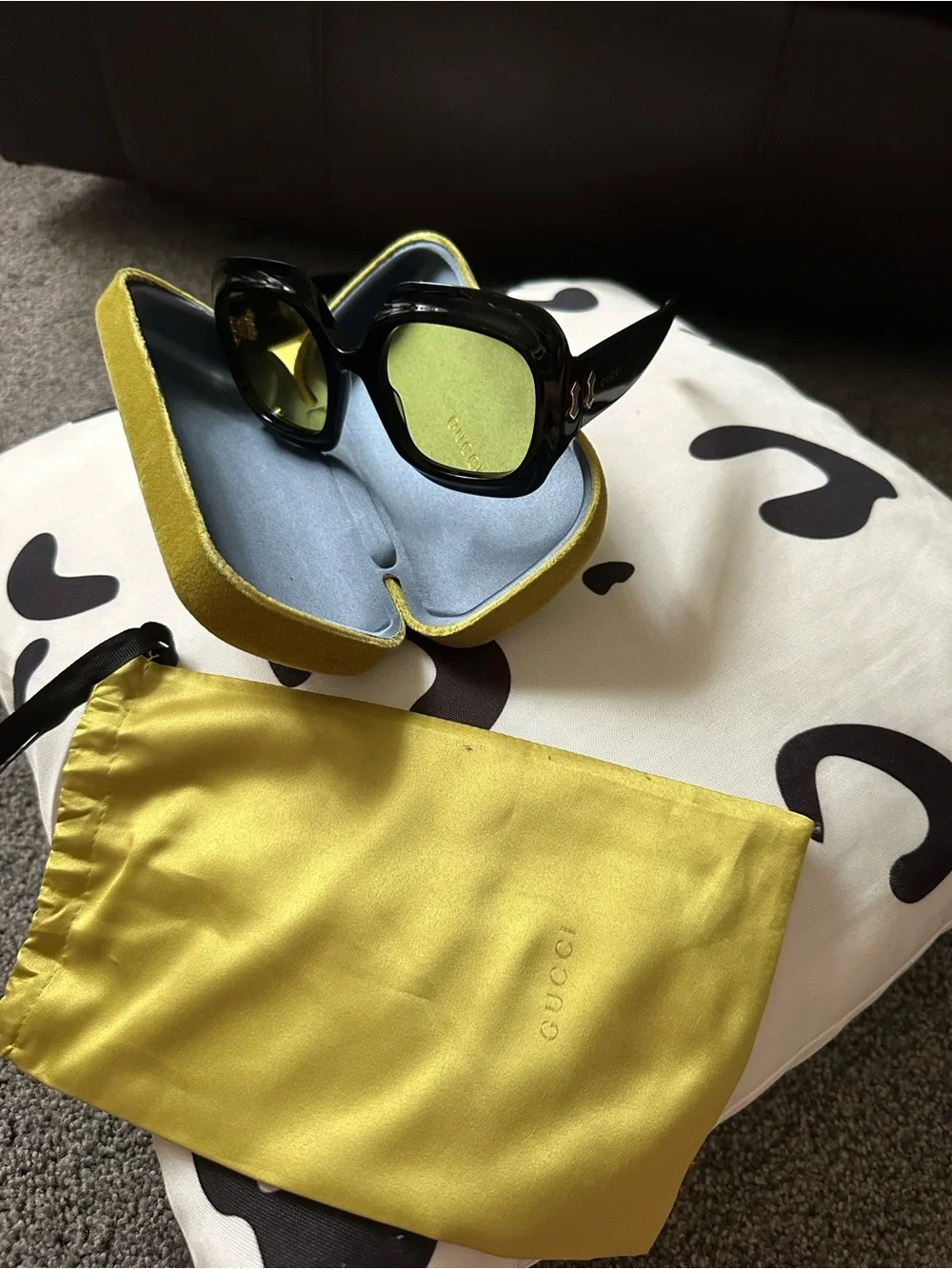 Gucci Women’s Black Oversized Square Sunglasses with Green Lenses